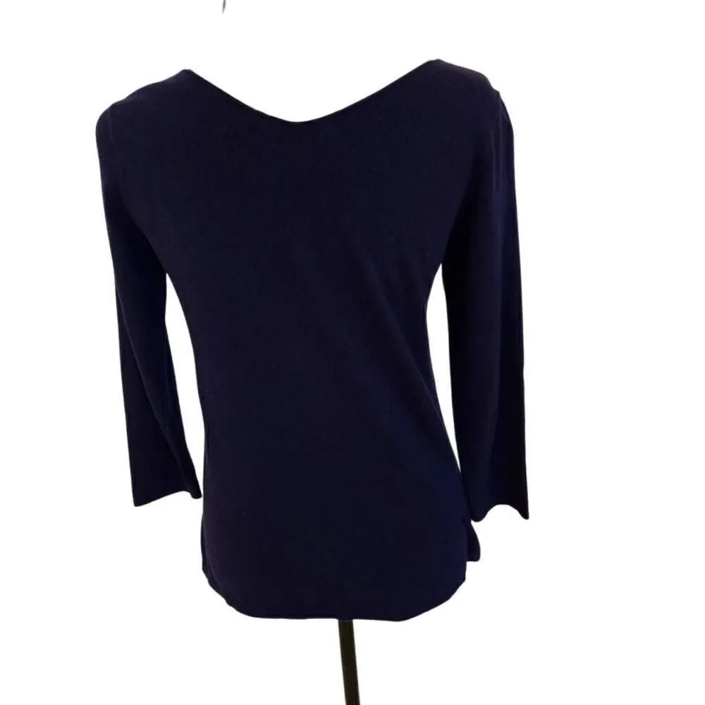 J. McLaughlin Womens Cotton Blend Pullover Sweater Navy Blue Size XS